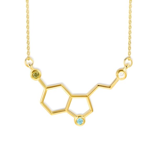 Birthstone serotonin molecule necklace for joy