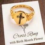 Embrace Faith and Bloom – Custom Birth Flower Cross Ring – A Timeless Treasure for Her - Image 2