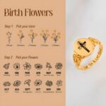 Embrace Faith and Bloom – Custom Birth Flower Cross Ring – A Timeless Treasure for Her - Image 5