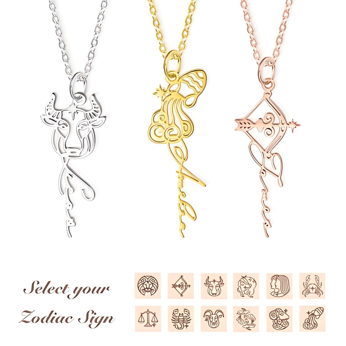 Custom zodiac name necklace in sterling silver