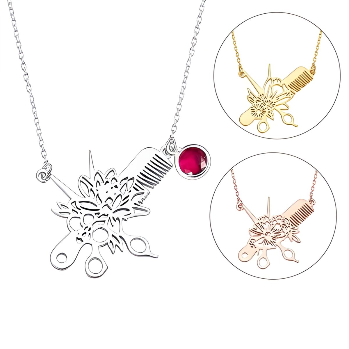 birth flower and birthstone hairdresser necklace