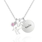 Custom unicorn necklace with birthstone for cherished girls