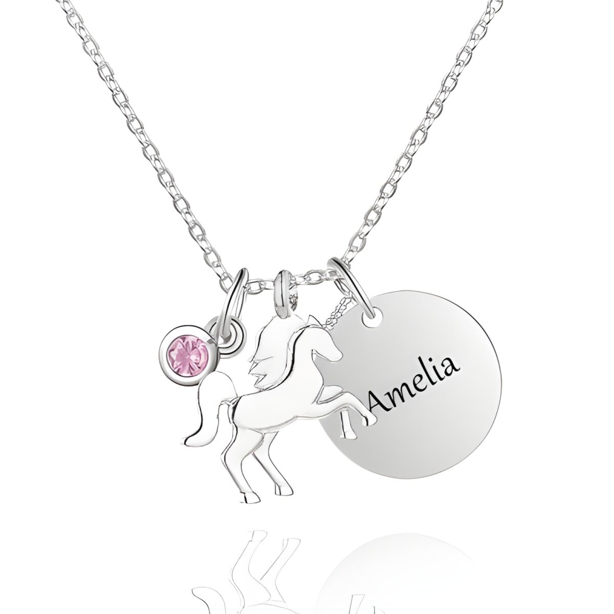 Custom unicorn necklace with birthstone for cherished girls