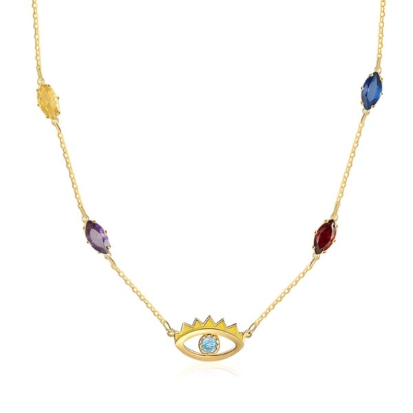 Birthstone evil eye necklace symbolizing love and protection