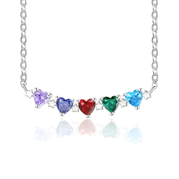 Heart-shaped birthstone necklace celebrating family love