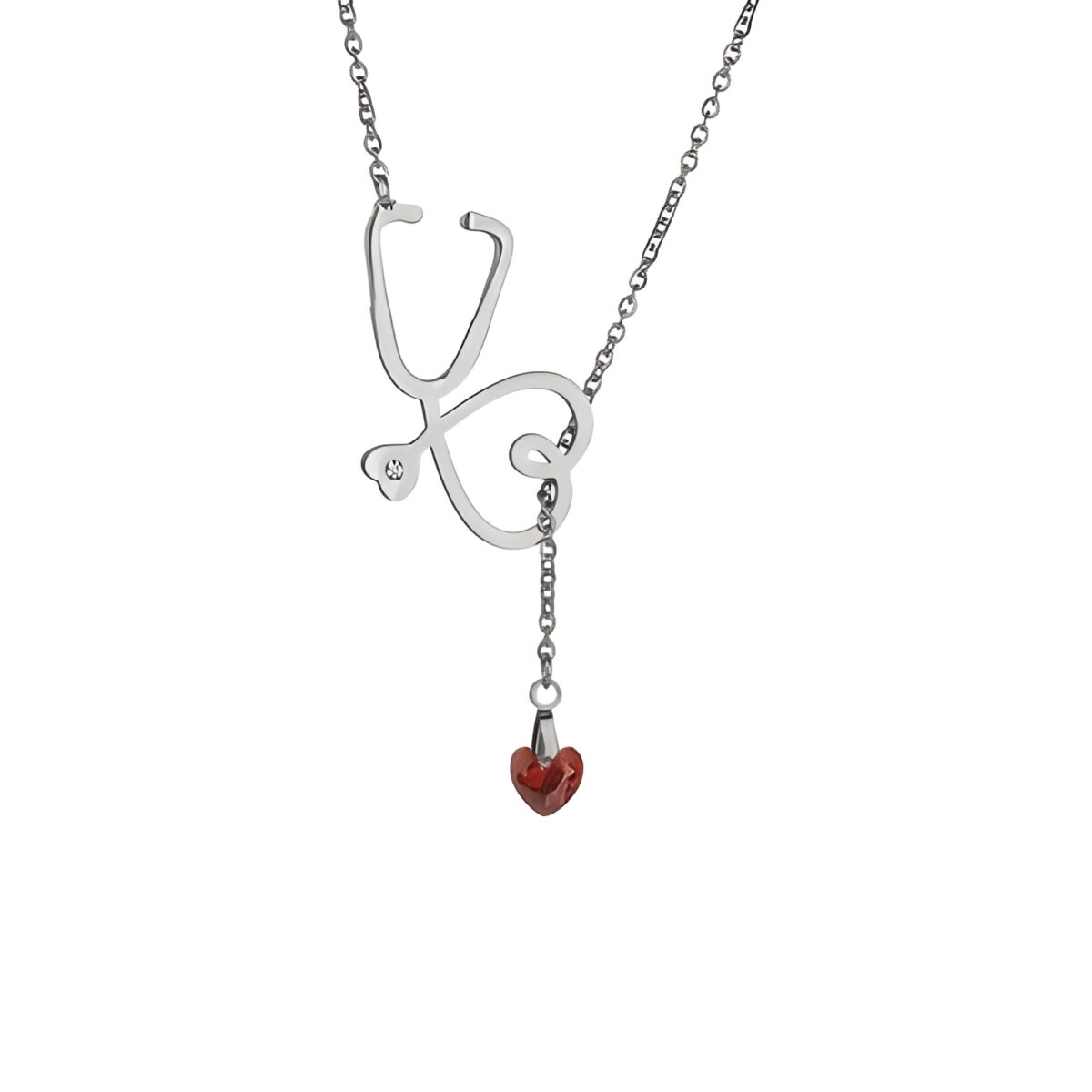 Personalized stethoscope necklace with heart birthstone