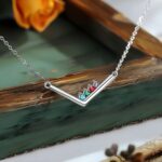Embrace Family Love – V-Shaped Birthstone Bar Necklace – A Cherished Keepsake for Mom, Sister, or Her - Image 6