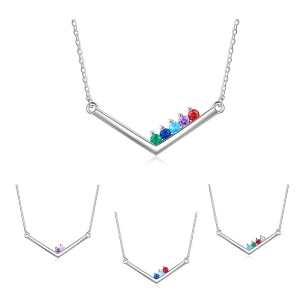 V-Shaped Birthstone Bar Necklace celebrating family love