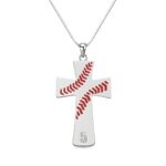 Engraved sterling silver baseball cross necklace
