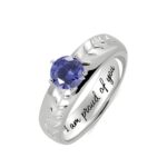 Engraved baseball birthstone ring for sports lovers