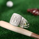 Celebrate the Game – Engraved Baseball Texture Signet Ring with Birthstone – For the True Baseball Enthusiast - Image 3