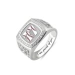 Engraved baseball signet ring with birthstone