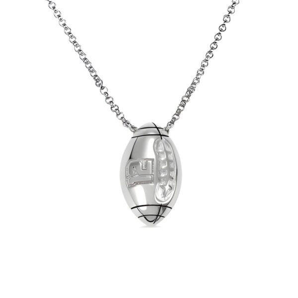 Engraved sterling silver football necklace for passionate fans