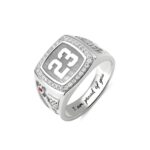 Engraved basketball signet ring with birthstone