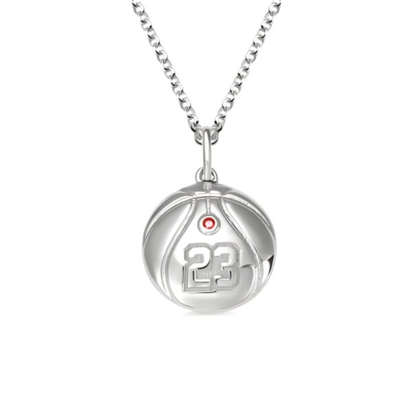 Engraved basketball necklace with birthstone for athletes