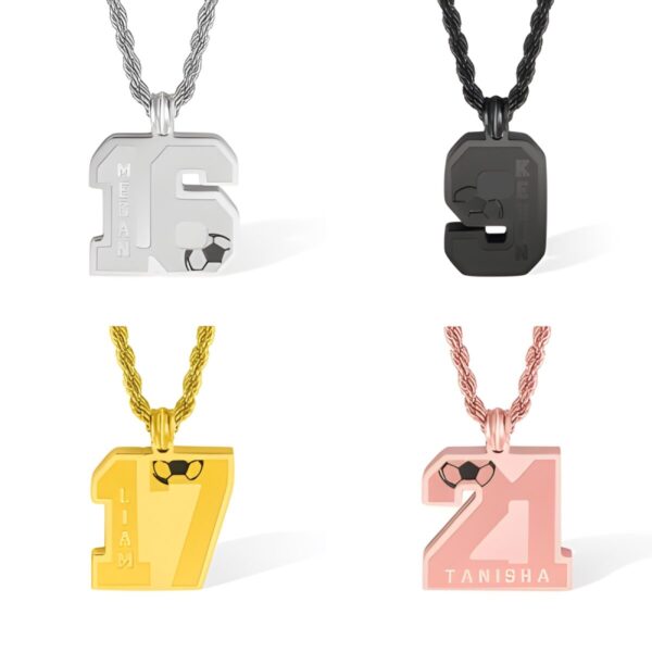 Custom soccer number necklace with name for players