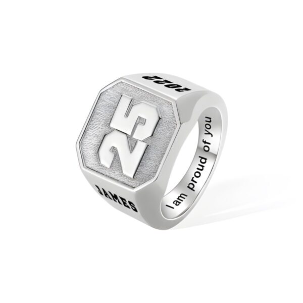 Engraved sterling silver number signet ring for sports lovers