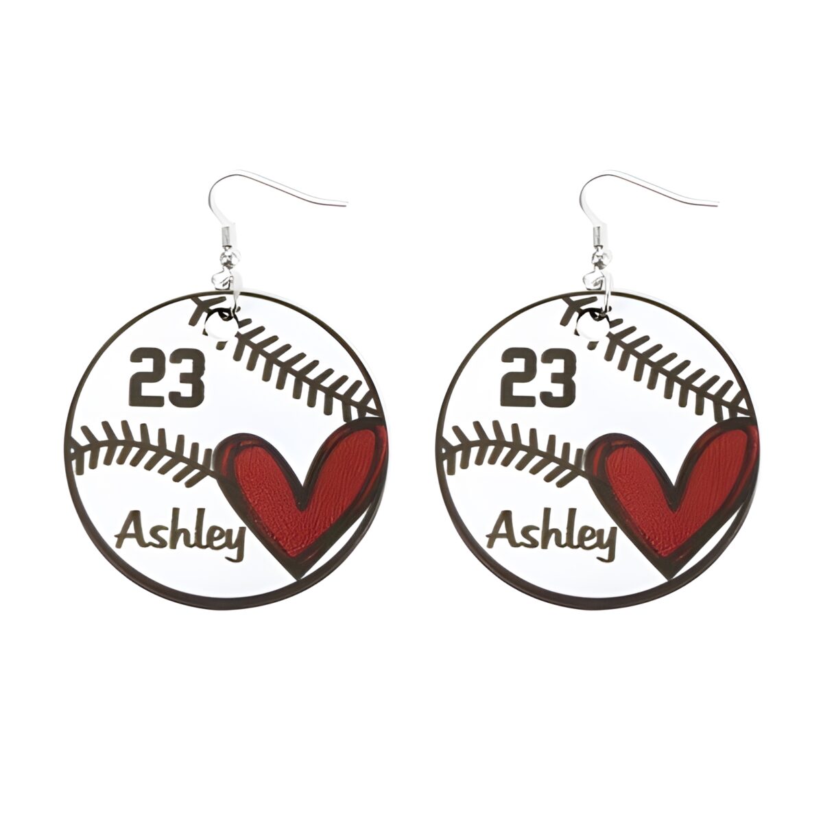 Custom baseball earrings with name and number design
