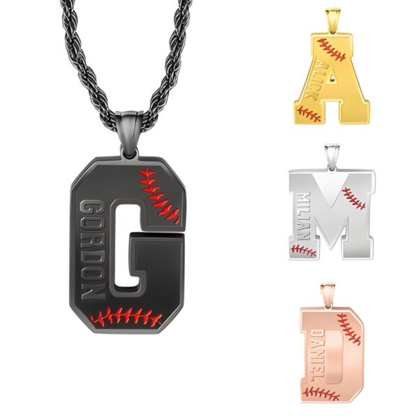 Custom baseball initial necklace for sports enthusiasts