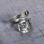 Embrace Eternal Love – Engraved Rose Spoon Ring with Birthstone – A Cherished Promise for Her - Image 2