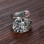Embrace Eternal Love – Engraved Rose Spoon Ring with Birthstone – A Cherished Promise for Her - Image 4