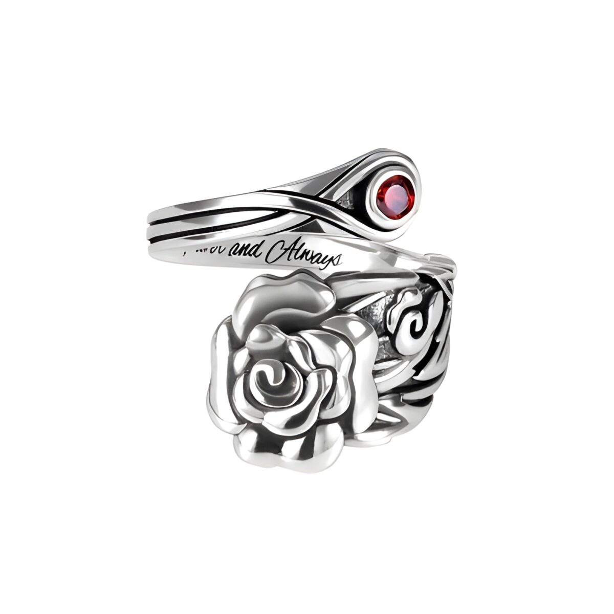 Engraved rose spoon ring with birthstone for her