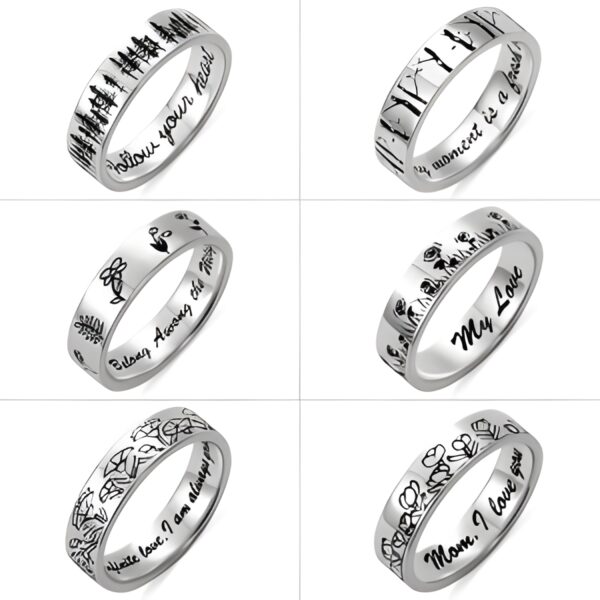 Engraved sterling silver tree ring symbolizing growth