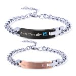 Engraved cross couple's name bracelets for eternal love