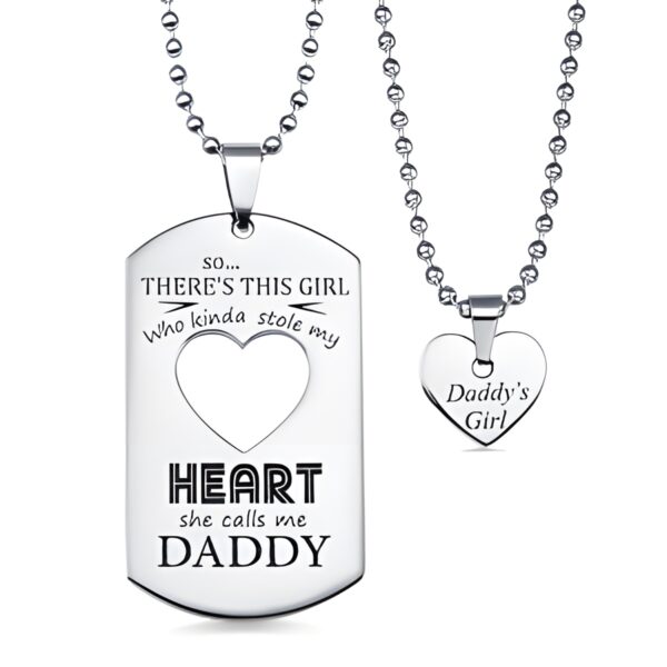 Engraved couples dog tag necklace with heart