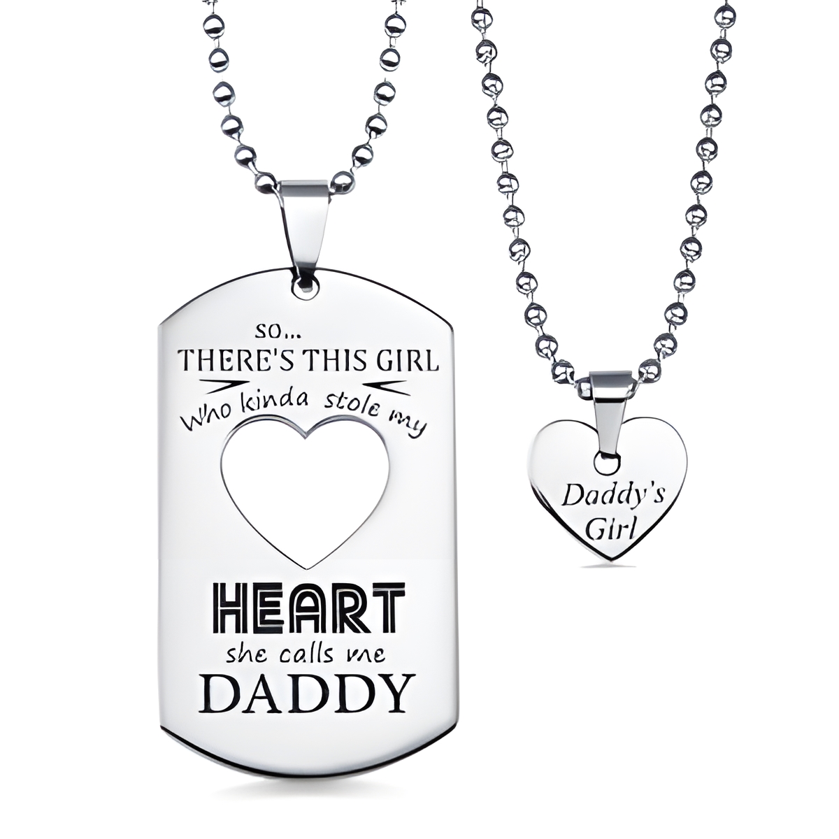 Engraved couples dog tag necklace with heart