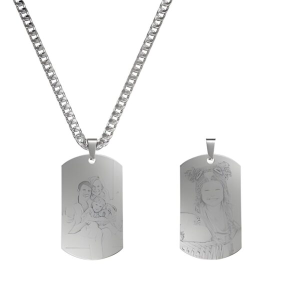 Double-sided photo engraved dog tag necklace for memories