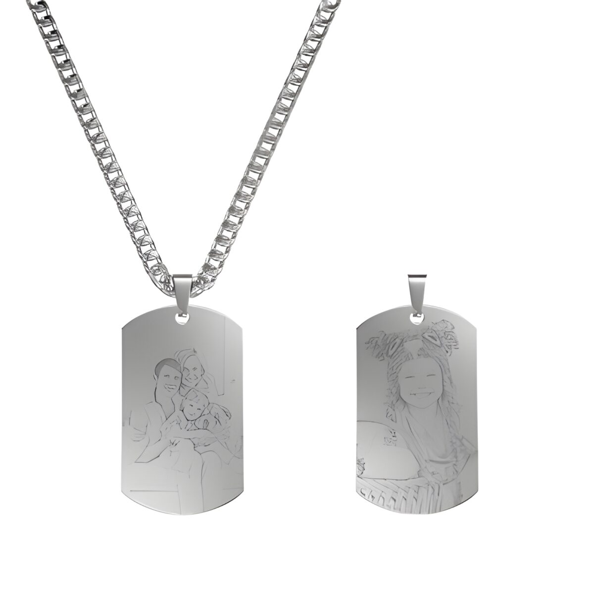 Double-sided photo engraved dog tag necklace for memories