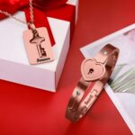 Unlock Our Hearts – Rose Gold Couple's Bracelet & Key Necklace – For Timeless Love Stories - Image 2