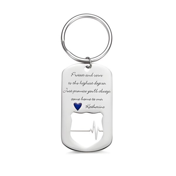 Engraved police badge keychain for heroes
