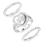 Engraved heart-shaped stackable ring for love