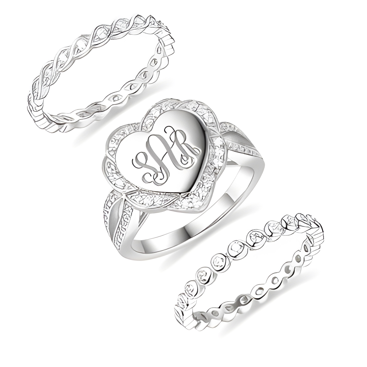 UMO01_featured Engraved heart-shaped stackable ring for love