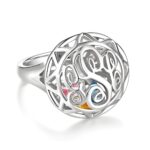 Embrace Your Story – Monogram Cage Ring with Heart Birthstones – A Cherished Gift for Her - Image 2