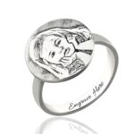 Engraved photo sterling silver ring for new moms