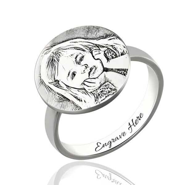 Engraved photo sterling silver ring for new moms