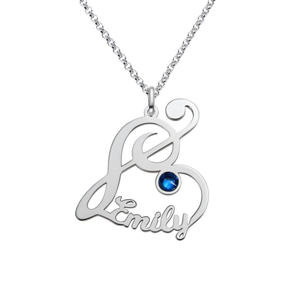 Treble clef name necklace with birthstone for music lovers