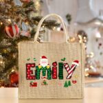 Personalized Christmas Jute Tote Bag with festive design
