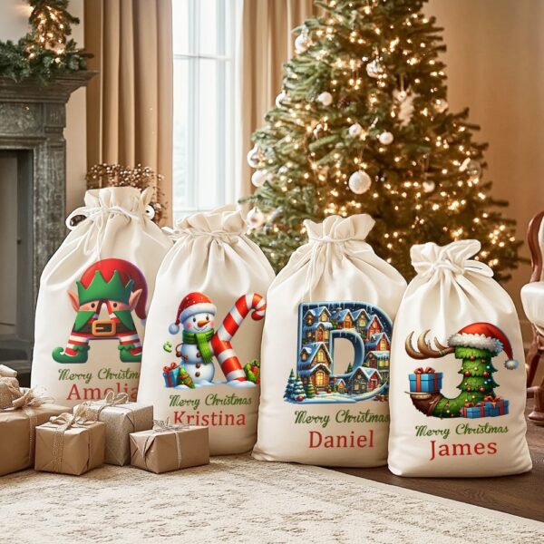 Personalized Christmas gift bag with name and initial