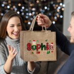Personalized Christmas Jute Tote Bag – Festive Santa Name Design for Holiday Shopping & Family Celebrations - Image 8